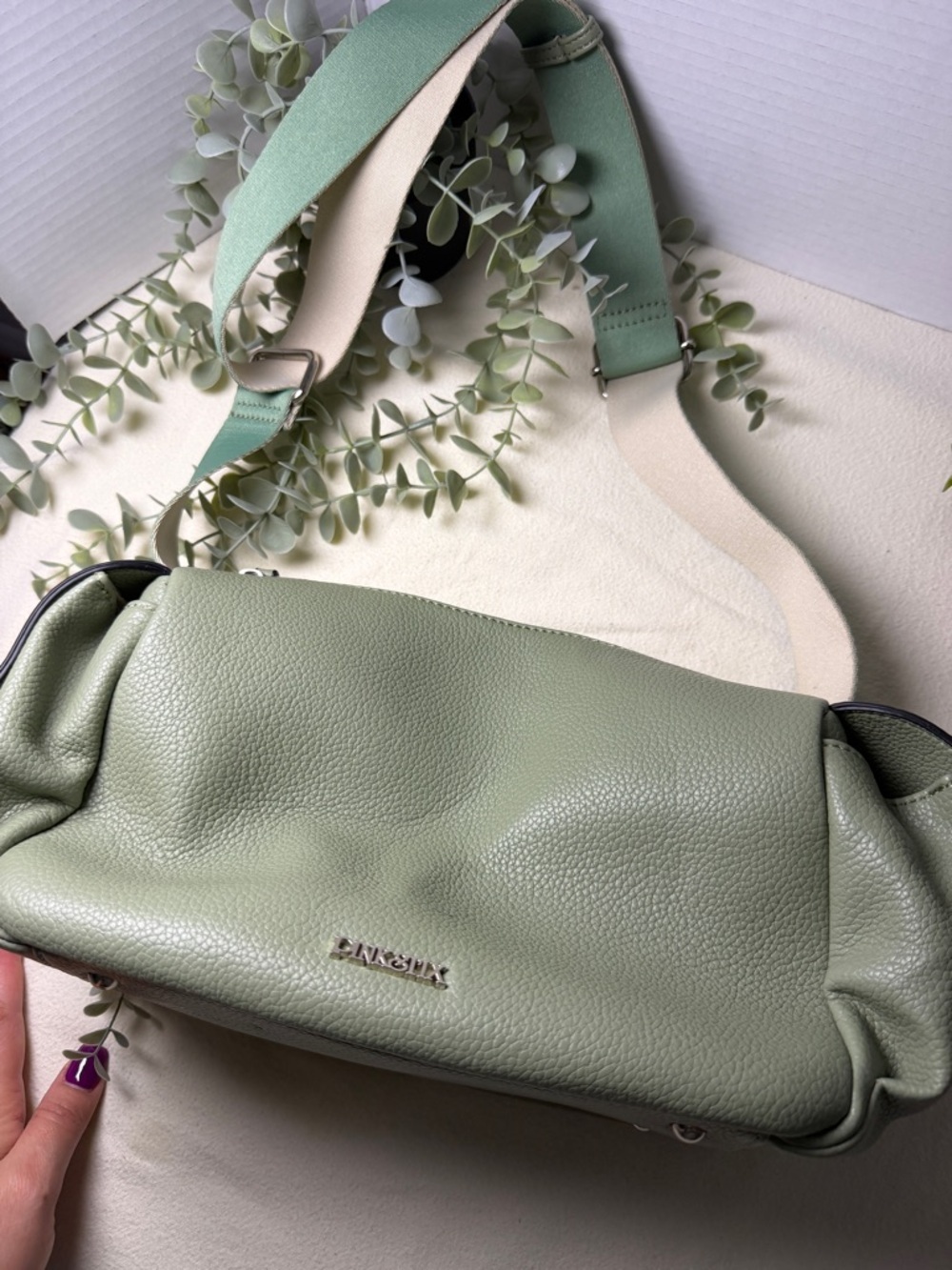 Beautiful sage green crossbody or shoulder bag by Pink Stix